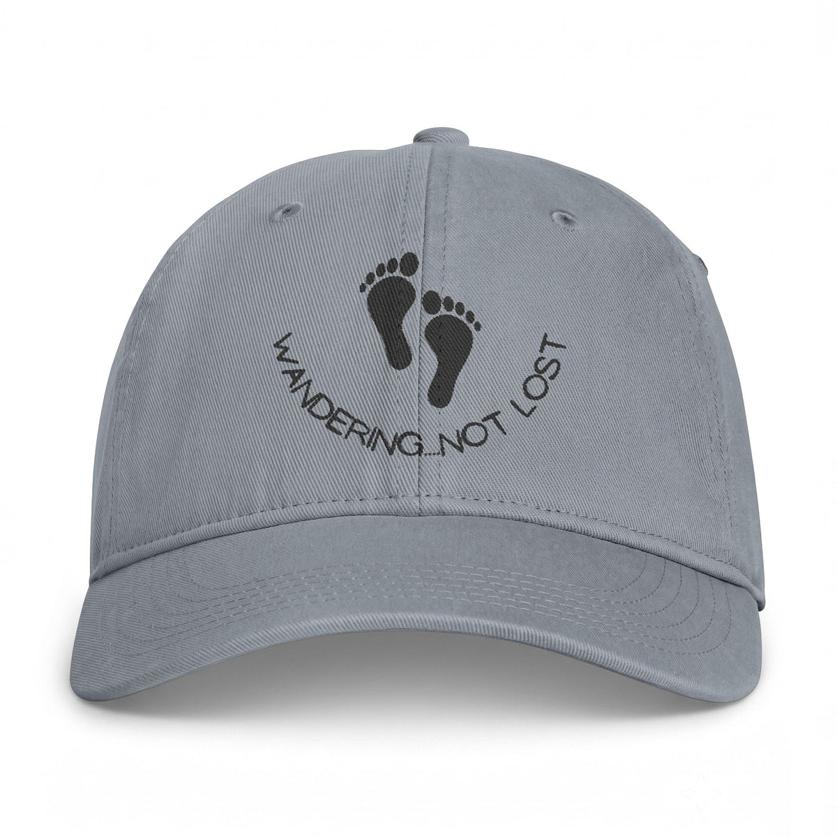 Coastal Washed Cap – "Wandering Not Lost" Embroidered Beach Hat
