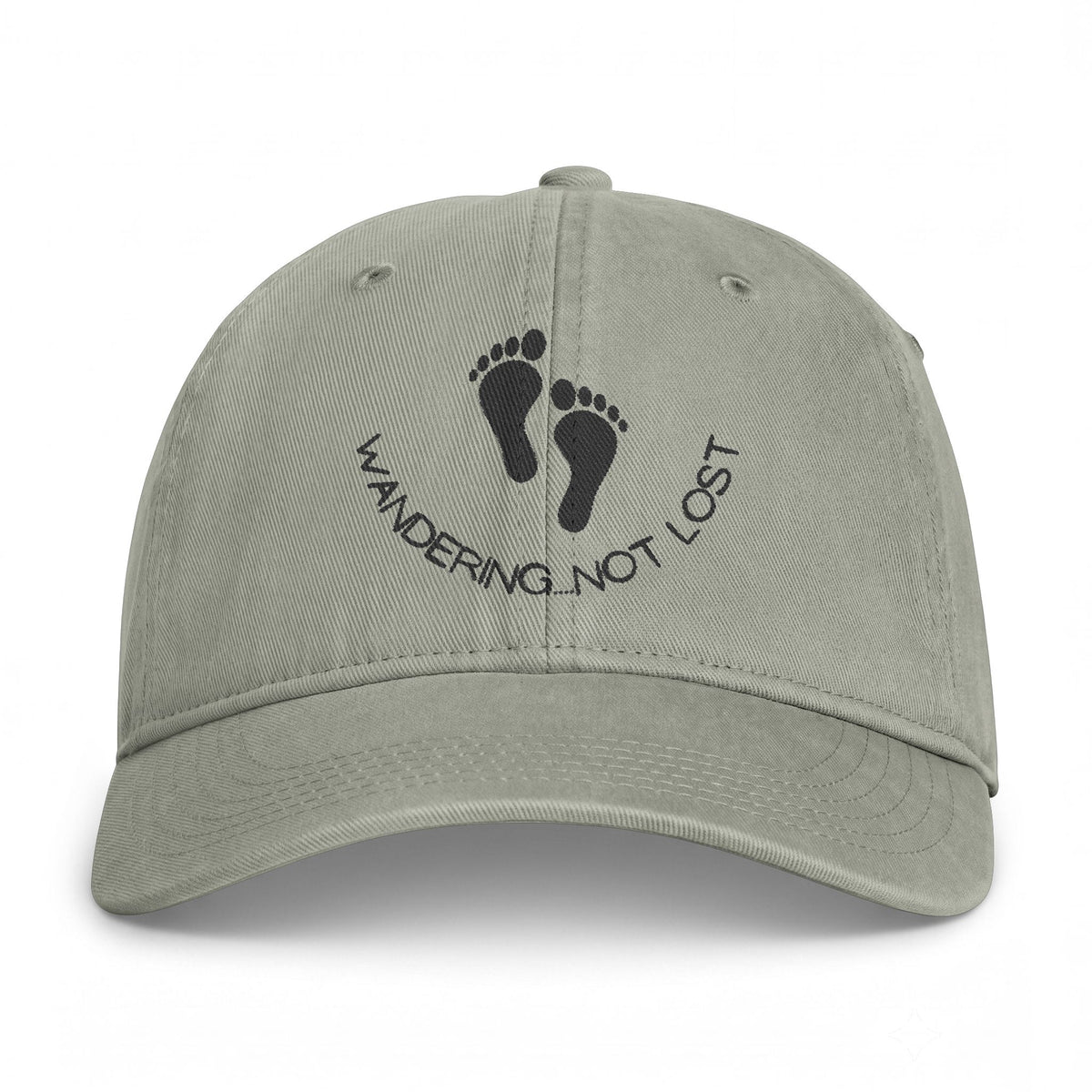 Coastal Washed Cap – "Wandering Not Lost" Embroidered Beach Hat