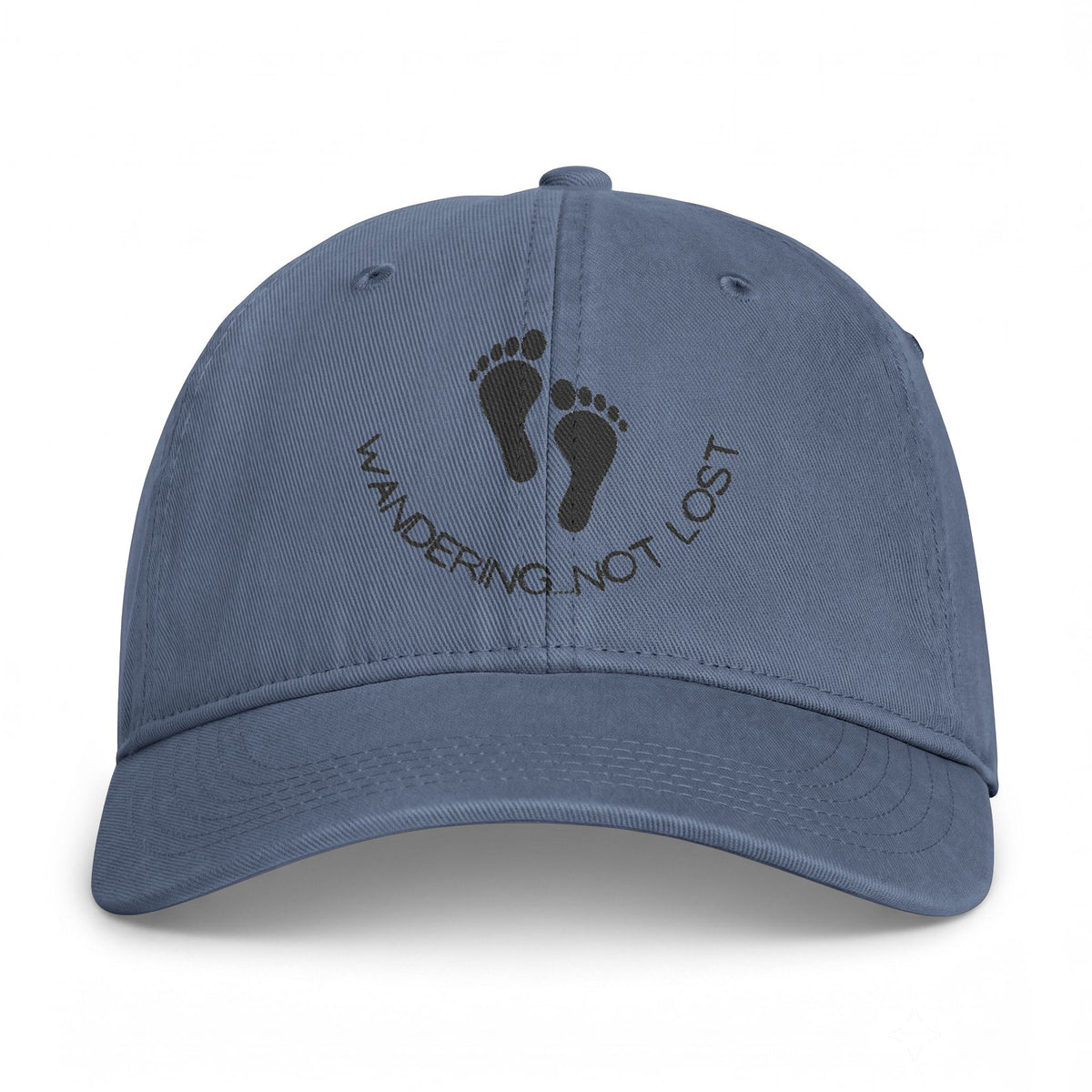 Coastal Washed Cap – "Wandering Not Lost" Embroidered Beach Hat