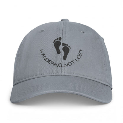 Coastal Washed Cap – "Wandering Not Lost" Embroidered Beach Hat