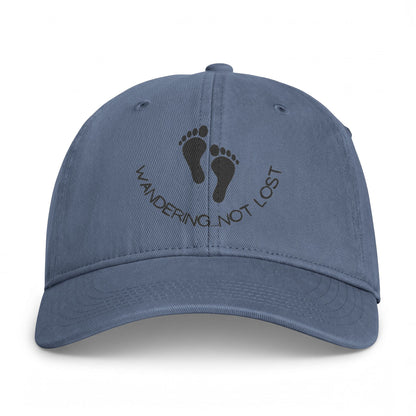 Coastal Washed Cap – "Wandering Not Lost" Embroidered Beach Hat